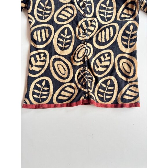 GUDRUN SJODEN Black Abstract Leaf Cotton Intarsia Knit Cardigan Sweater, Size S - Picture 8 of 11